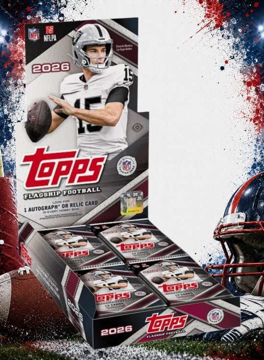 Holzwurm Creativ 2026 Topps Flagship Football Hobby Box mit NFL Sammelkarten und garantierten Autogramm- oder Relic-Karten