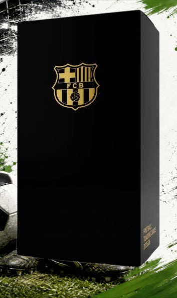 Holzwurm Creativ Futera FX FC Barcelona hobby box featuring a sleek black design with a gold club crest.