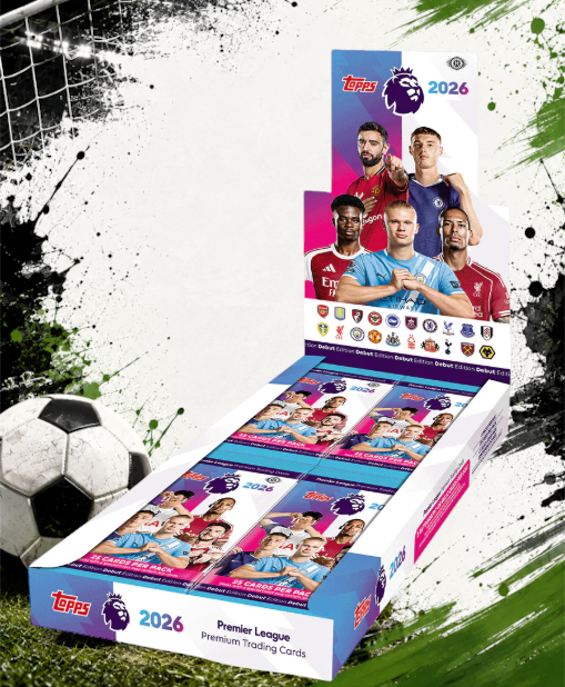 Holzwurm Creativ 2026/27 Topps Flagship Premier League hobby box featuring football stars and trading card packs.