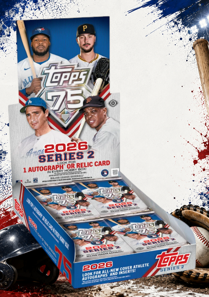 Holzwurm Creativ 2026 Topps Baseball Series 2 Hobby Box mit Sammelkarten-Packs und Jubiläums-Branding zum 75. Jahr