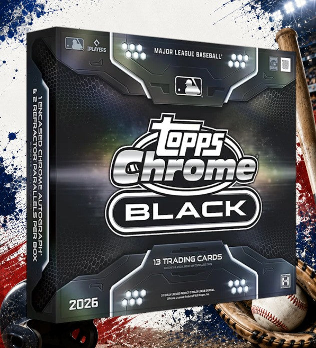 Holzwurm Creativ 2026 Topps Chrome Black Baseball hobby box featuring a sleek black design with metallic accents.