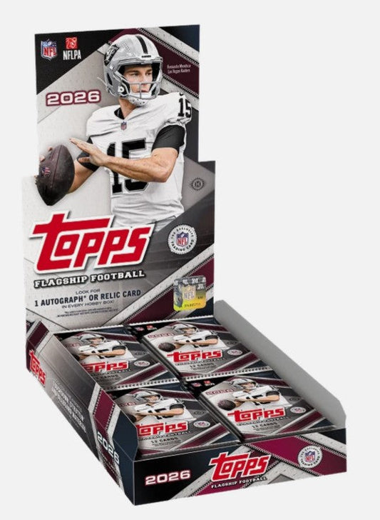 Holzwurm Creativ 2026 Topps Flagship Football hobby box featuring NFL trading card packs with autograph or relic card.