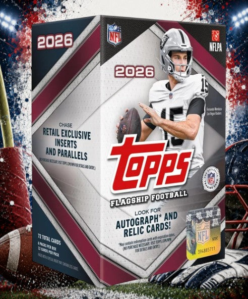 Holzwurm Creativ 2026 Topps Flagship Football value box featuring NFL player Fernando Mendoza on the packaging