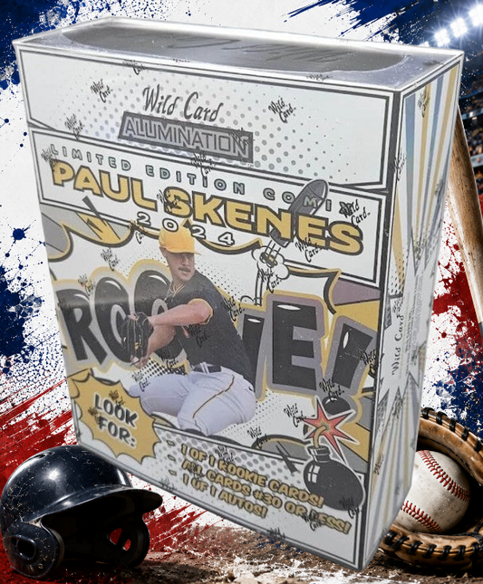 Holzwurm Creativ 2024 Paul Skenes Comix Wild Card Alumination Hobby Box mit limitierten Baseball-Sammelkarten