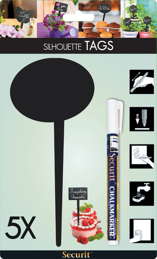 Securit: Kreidetafel-Beschriftungsstecker oval