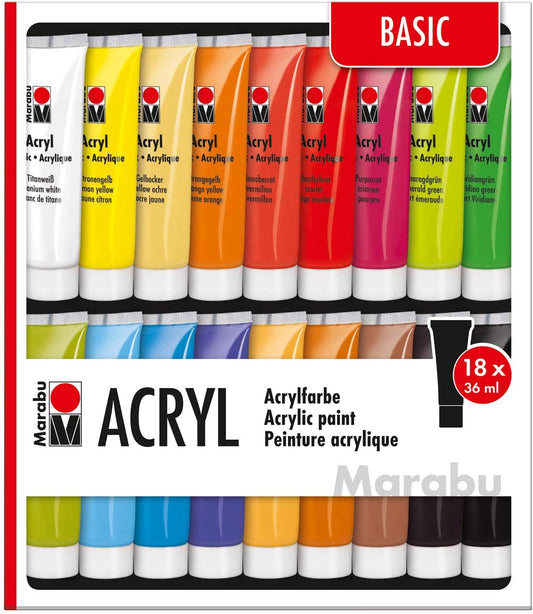 Marabu: Acrylfarben-Set Basic 18x36 ml